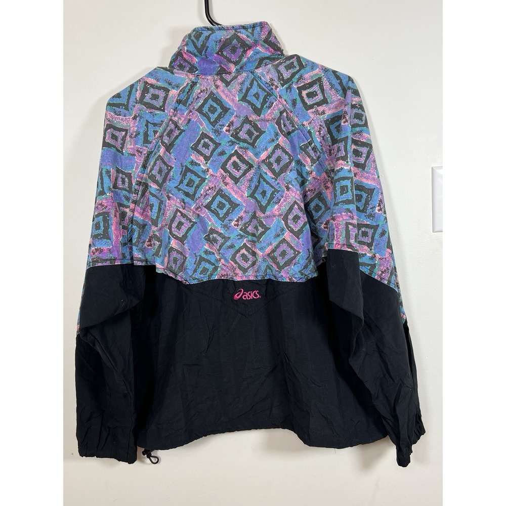 Vtg ASICS 90s Windbreaker Track Jacket M Geometric Colorblock Retro Streetwear